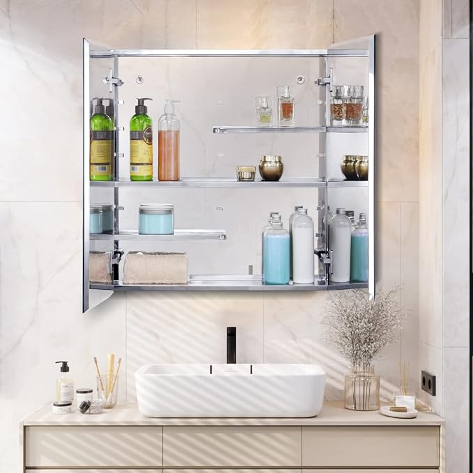 Fundin Stainless Steel Medicine Cabinet, Bathroom Mirror Cabinet, Surface Mount - Image 7