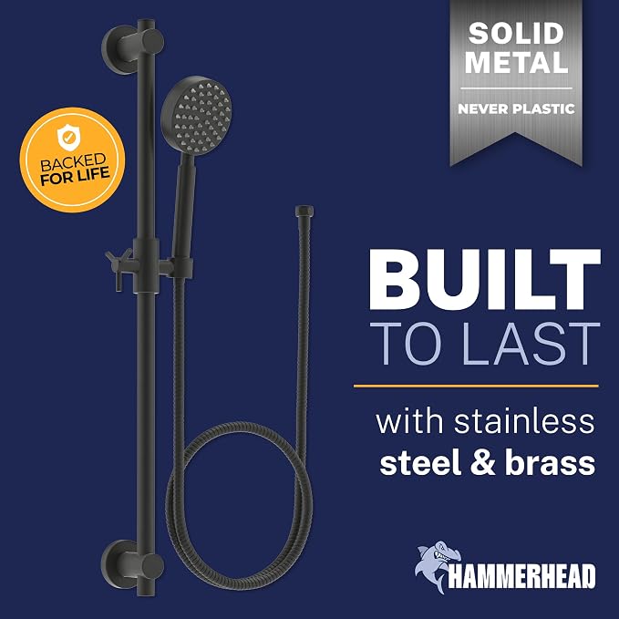 HammerHead Showers® SOLID METAL 27.5 Inch Shower Slide Bar Set and Handheld - Image 2