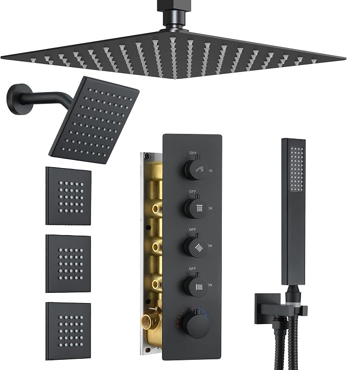 Matte Black Thermostatic Shower System by JetsBath