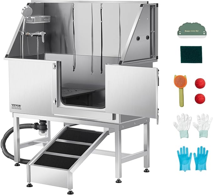 VEVOR Stainless Steel Dog Washing Station, 50 inch Pet Grooming Tub w/Ramp by VEVOR