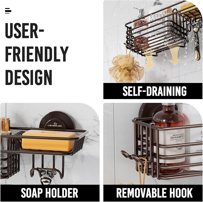 LEVERLOC Shower Caddy Suction Cup, Heavy Duty Bathroom Organizer - Image 4