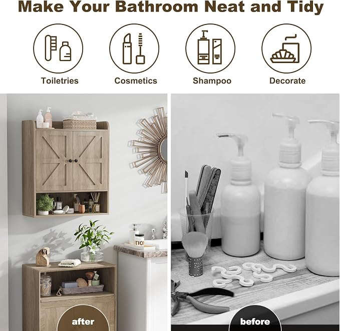 EasyCom 22" W x 26" H Bathroom Wall Cabinet, Farmhouse Medicine Cabinet - Image 7