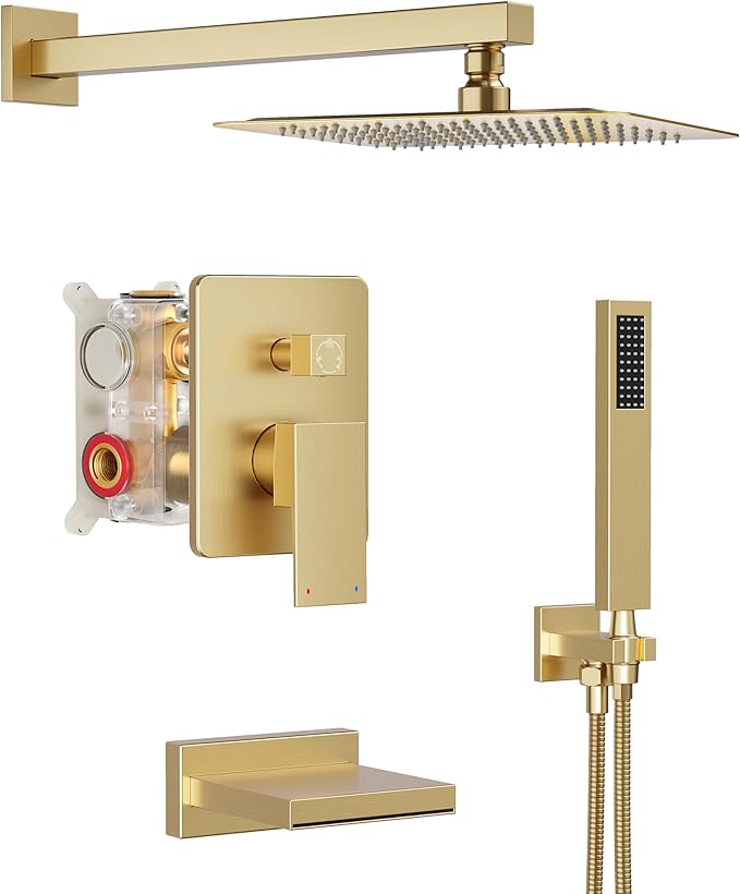 Gold Tub Shower System, All Metal Tub Shower Faucet Set by HoliSpa