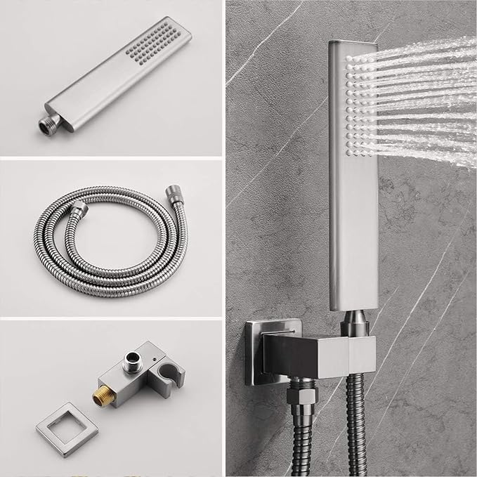 Iriber Brushed Nickel Square Rain Shower System - Image 4