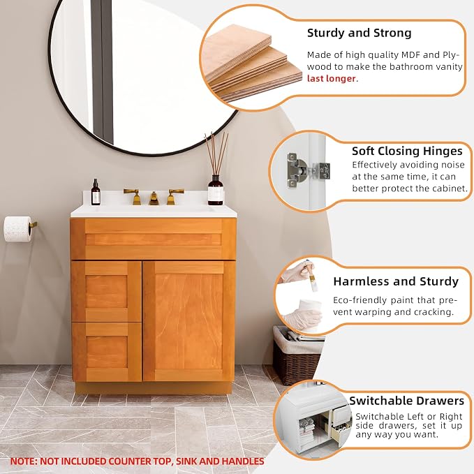 KitchenMan 30 Inch Bathroom Vanity Without Sink and Top Unassembled Bathroom - Image 4