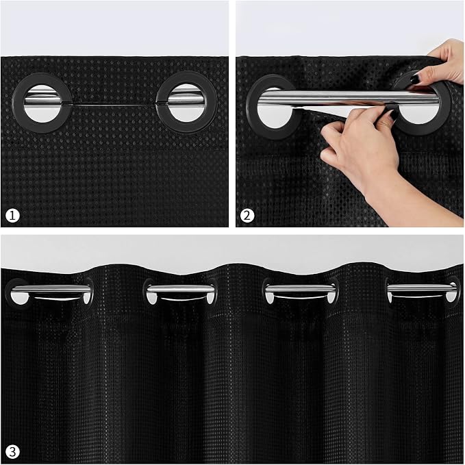 MitoVilla No Hooks Needed Extra Long Shower Curtain Liner Set, 86 inch XL Black - Image 4