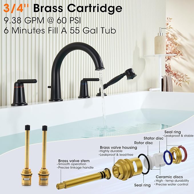 Roman Tub Faucet with Sprayer, Classic Bath Faucet Set with Brass Valve - Image 4