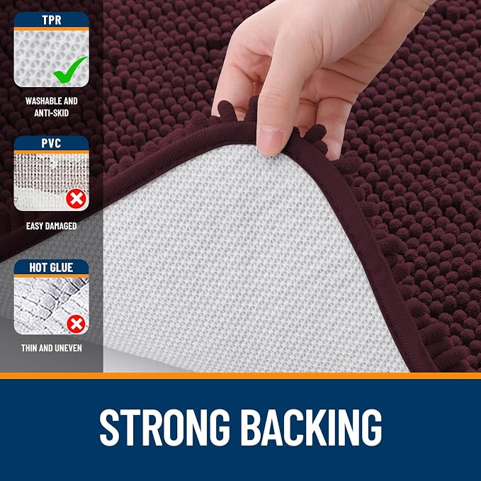 OLANLY Bathroom Rugs 44x24, Extra Soft Absorbent Chenille Bath Rugs, Rubber - Image 6