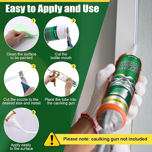 2 Pack Clear Silicone Sealant Caulk, 10.1 oz 100% Waterproof Silicone Sealant - Image 6