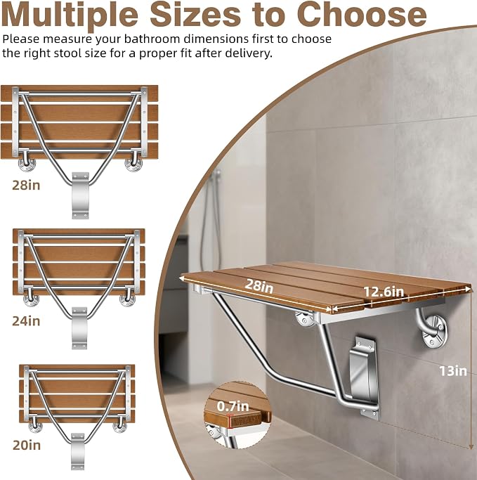 24'' Folding Shower Seat Wall Mounted, Folding Shower Bench - Image 3