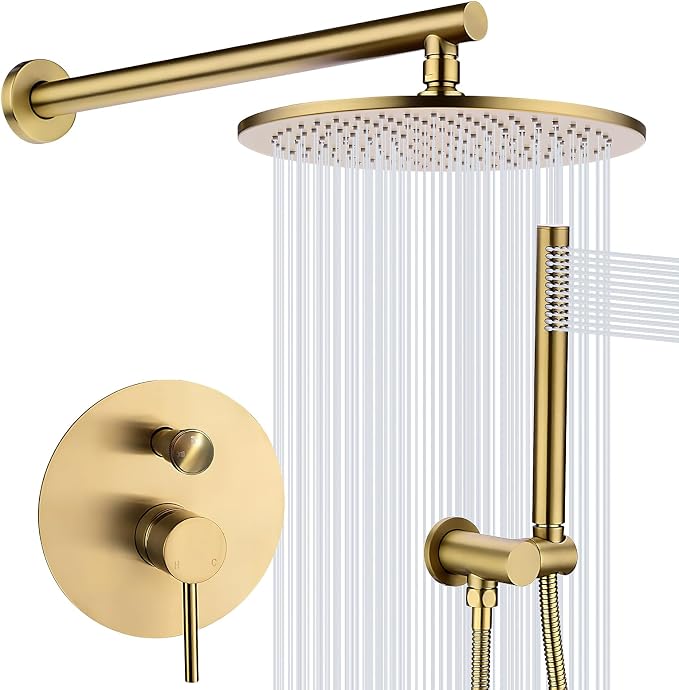 TRUSTMI Brushed Gold Shower System Pressure Balance 10 Inch Rainfall Shower Set by TRUSTMI