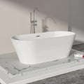 Logmey 63" White Acrylic Freestanding Bathtub Oval Shape Soaking Tub by Logmey