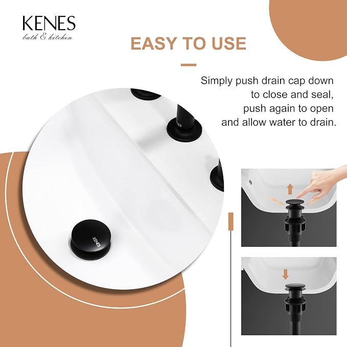KENES Bathroom Vessel Sink Pop Up Drain Without Overflow Assembly, Lavatory - Image 4