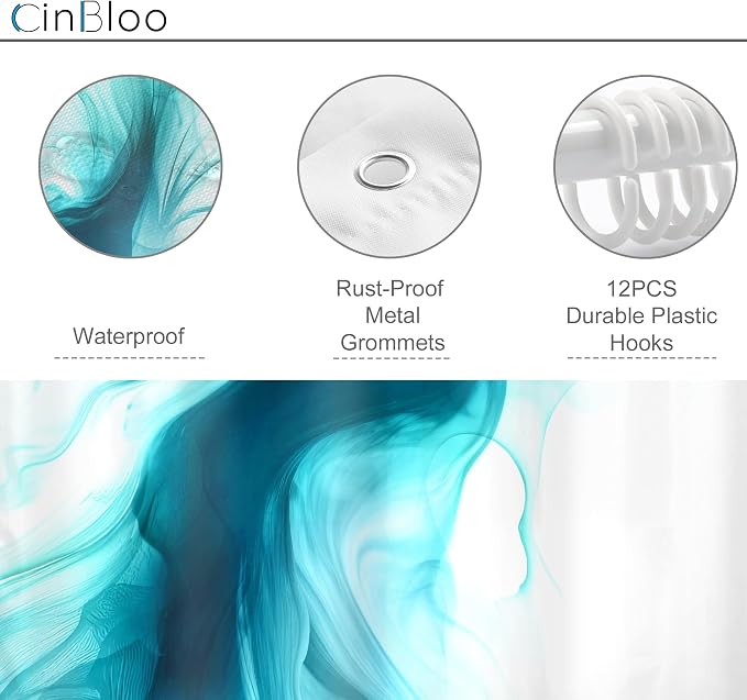 Cinbloo Teal Turquoise Aqua 60Wx72H Shower Curtain Abstract Modern Ombre Marble - Image 6