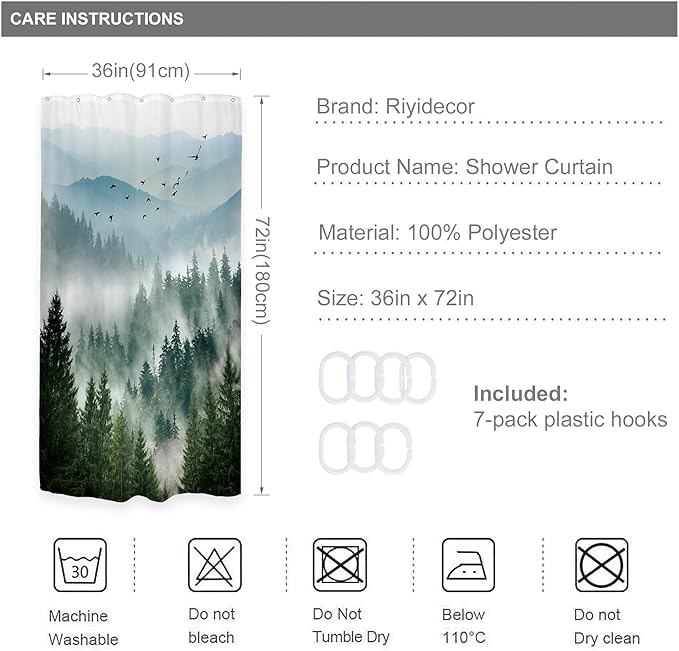 Riyidecor Small Stall Mountain Shower Curtain 36Wx72H Inch Green Rv Single - Image 3