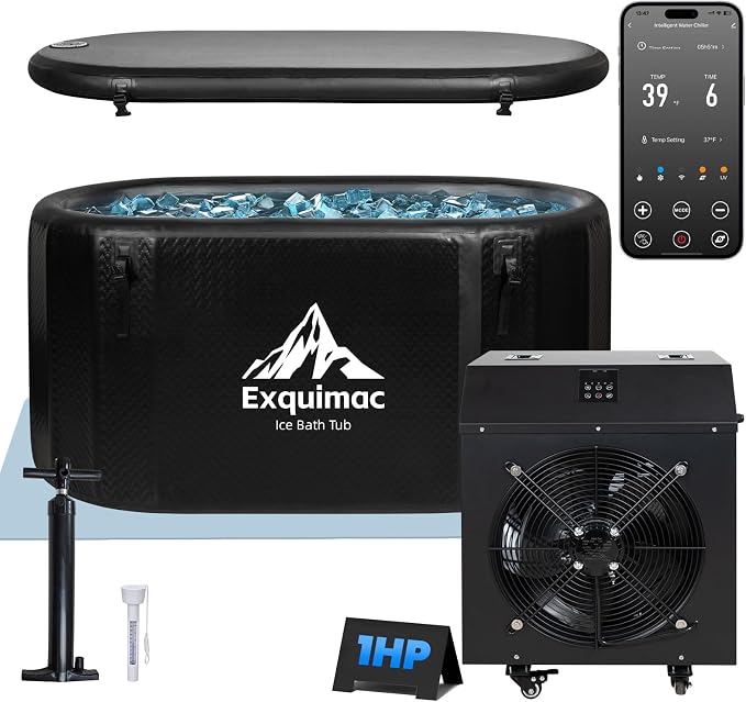 Ice Bath Tub with 1HP Water Chiller, 216 Gallon Inflatable Cold Plunge Tub with by Unknown