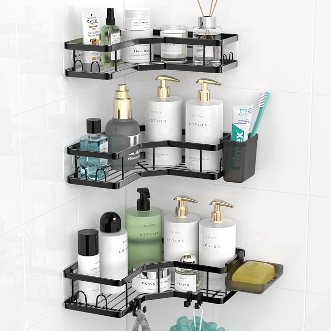 Corner Shower Caddy Bathroom Organizer Adhesive Shower Rack Bathtub Shelves - Image 2