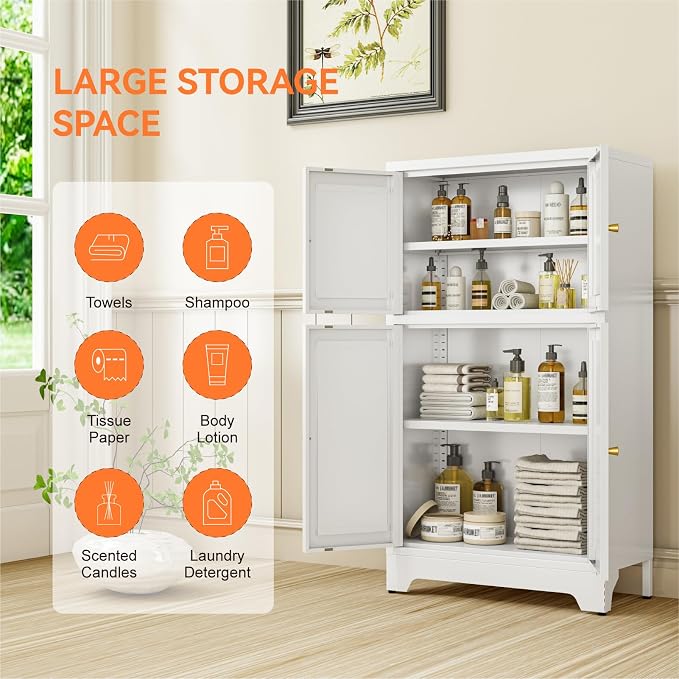 Metal Bathroom Storage Cabinet, Freestanding Pantry Floor Cabinet - Image 6