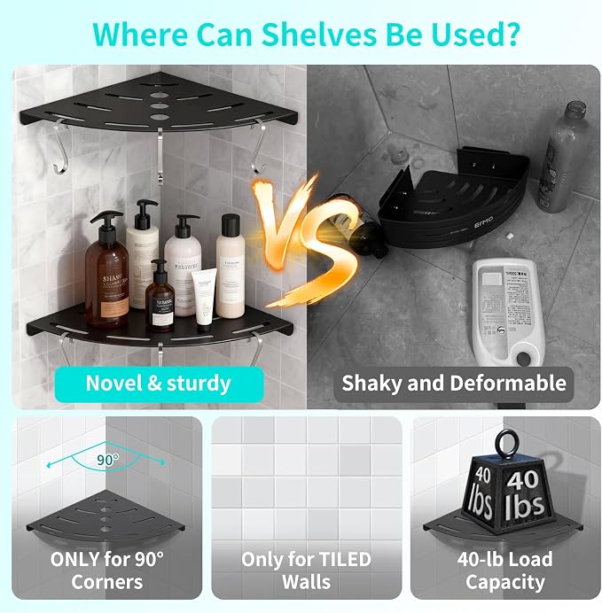 XIHLZYEH Corner Shower Shelves, 2 Pack 304 Stainless Steel Shower Shelf - Image 6