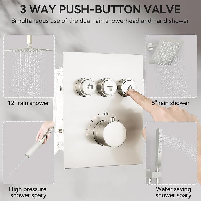 Thermostatic Shower Systems Brushed Nickel Shower Faucets Sets, STARBATH 12+ 8" - Image 8