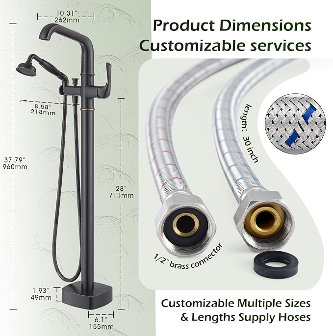 Luxury Free Standing Tub Faucet, Classic Brass Freestanding Bathtub Faucet - Image 6