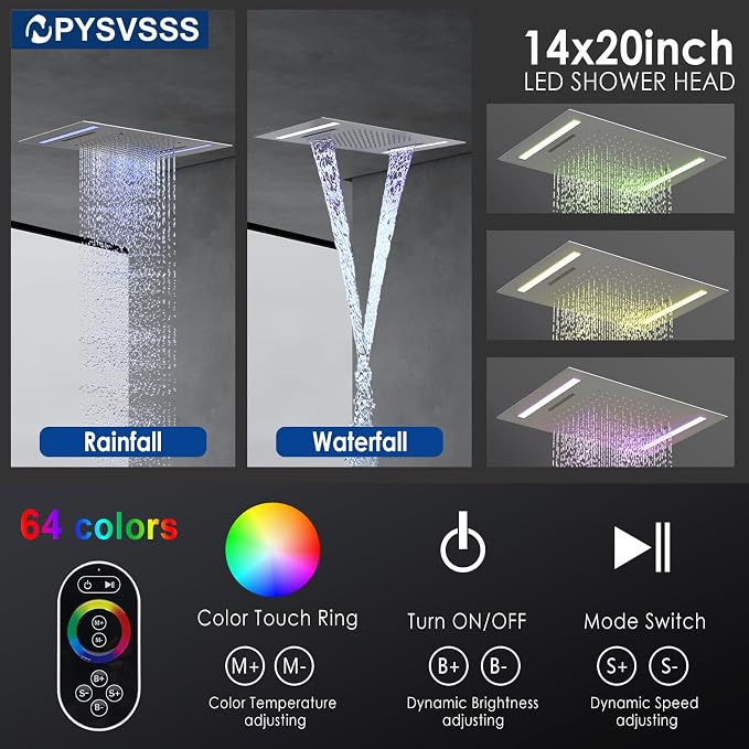 Multi Full Body Thermostatic Luxury Spa Shower System And 14x20 Inch LED 4 - Image 3