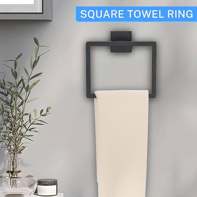 5 Pieces Towel Bar Set Matte Black Bathroom Hardware Accessories Set Include - Image 3