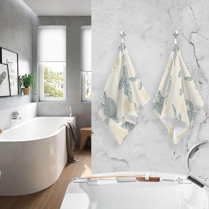 Sea Turtles Style Hand Towels for Bathroom Set of 2 Cotton Face Towel Soft - Image 7