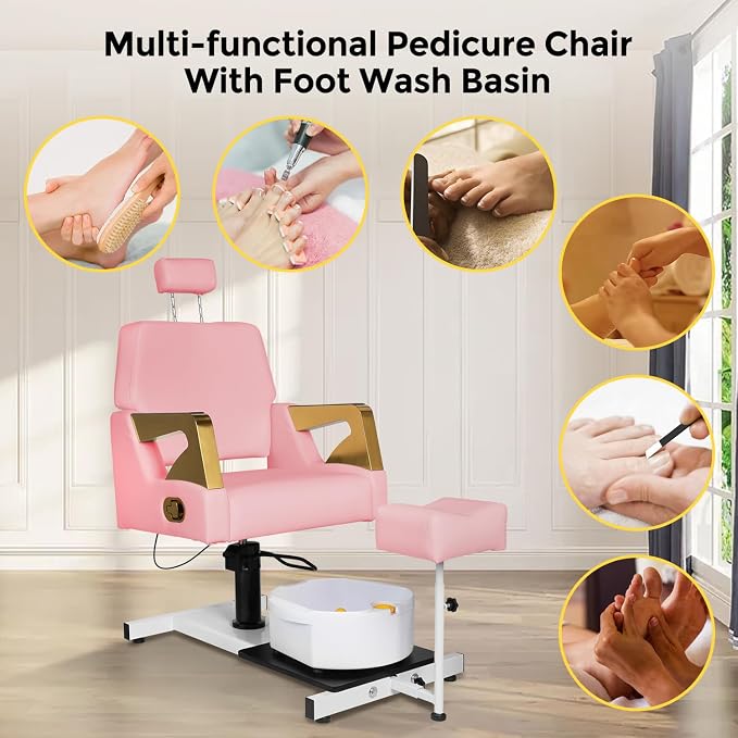 Reclining Pedicure Chair with Stool, Pedicure Station with Foot Massage Basin - Image 4