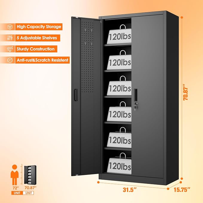 Aobabo 71" H×32" W×16" D Metal Storage Cabinet - Image 3