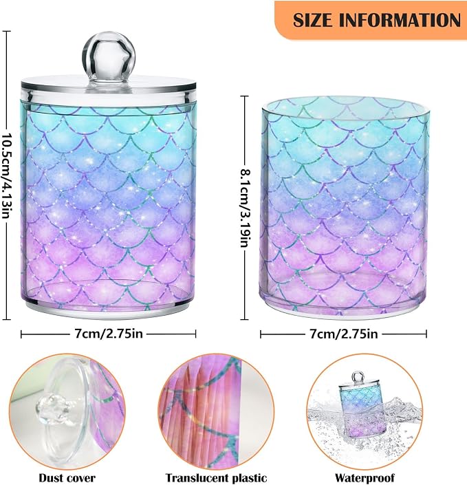 MNSRUU 4 Pack Qtip Holder Organizer Dispenser Pink Blue Mermaid Scales Bathroom - Image 3