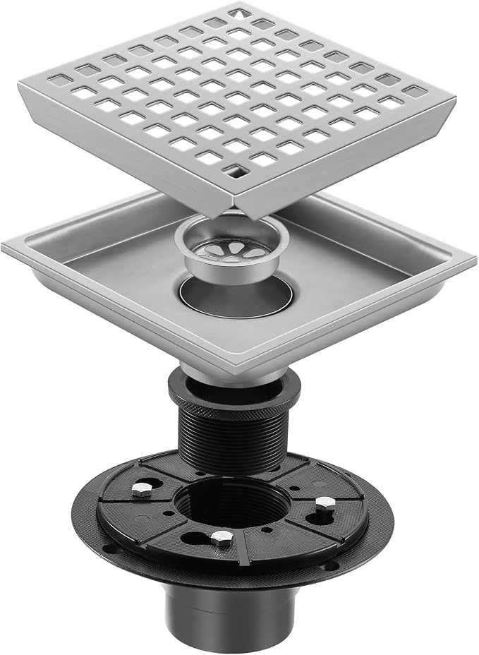 Shower Drain, Chrome 6 inch Square Shower Floor Drain - Image 3