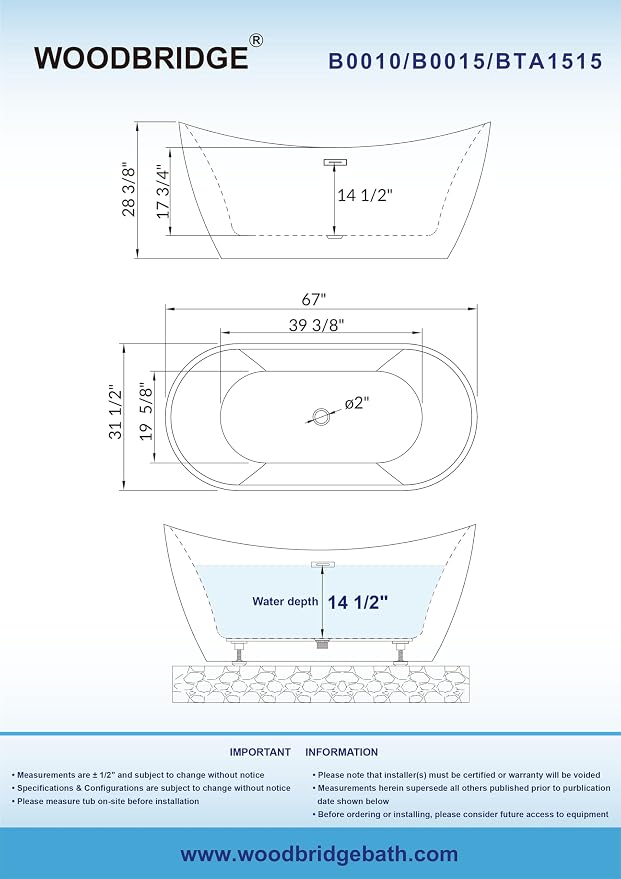 WOODBRIDGE 67" Acrylic Freestanding Bathtub Contemporary Soaking Tub - Image 6
