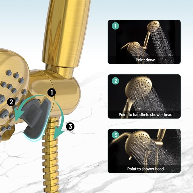 SR SUN RISE High Pressure 3-Way Rainfall Shower Faucet, 3 in 1 Shower Head and - Image 6