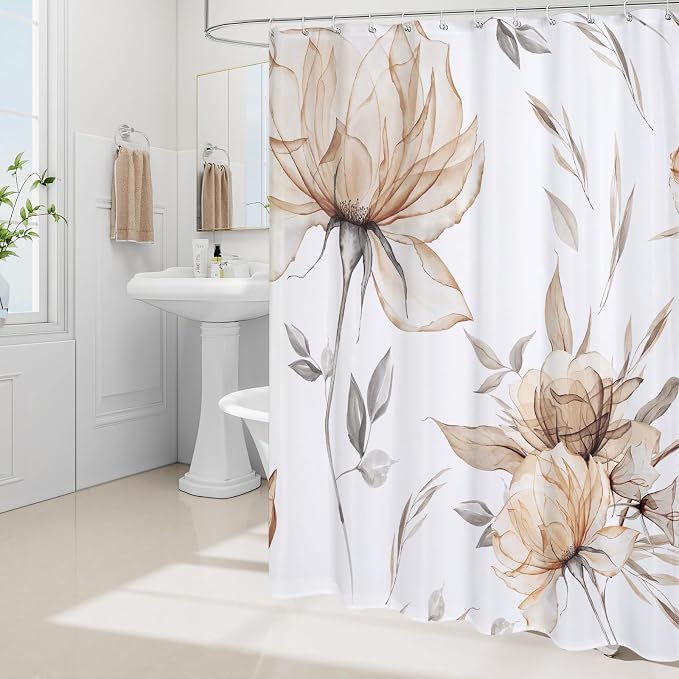 Small Stall Boho Watercolor Floral Shower Curtain 36 x 72, Tan Artistic Narrow - Image 2