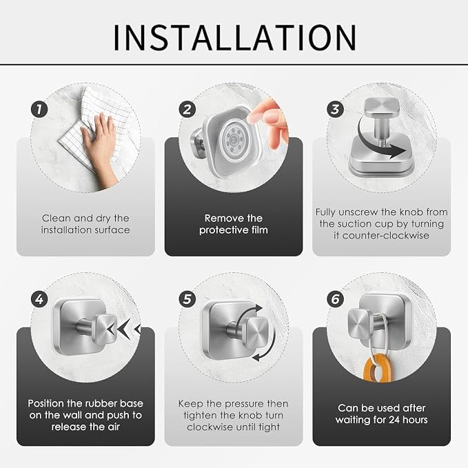 2Pcs Square Suction Cup Hook, 304 Stainless Steel Shower Hook, Removable - Image 7