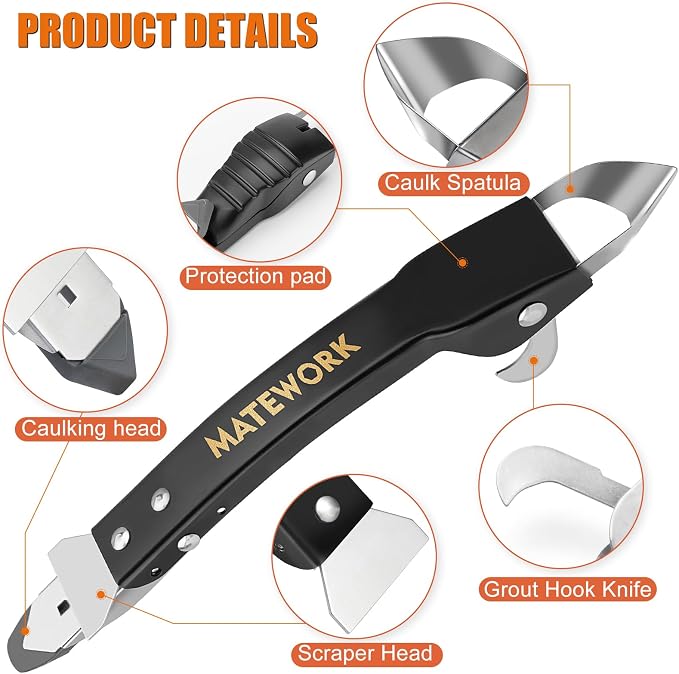 Caulking Tool Kit, Stainless Steel Caulk Remover Tool, 4 in 1 Grout Removal Tool - Image 2