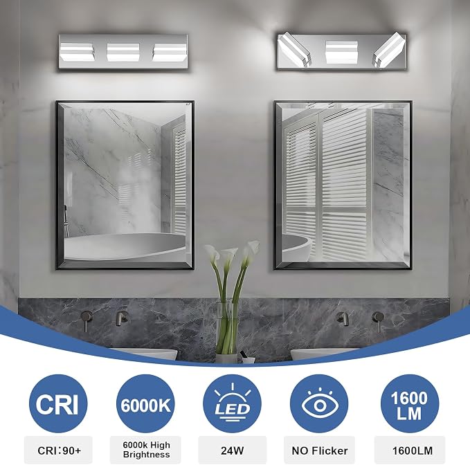 Modern LED Small Bathroom Lights Fixtures, Stainless Steel Chrome Acrylic Wall - Image 5