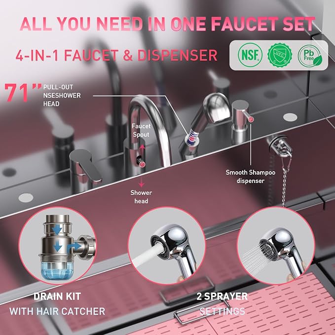 Dog Washing Station – 50 inch Professional 304 Stainless Steel Grooming Tub - Image 6