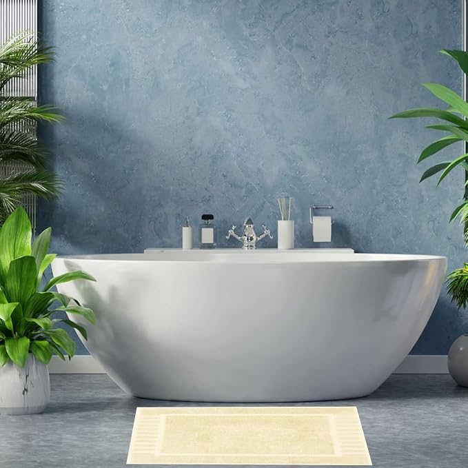 White Classic Luxury Bath Mat Floor Towel Set - Image 8