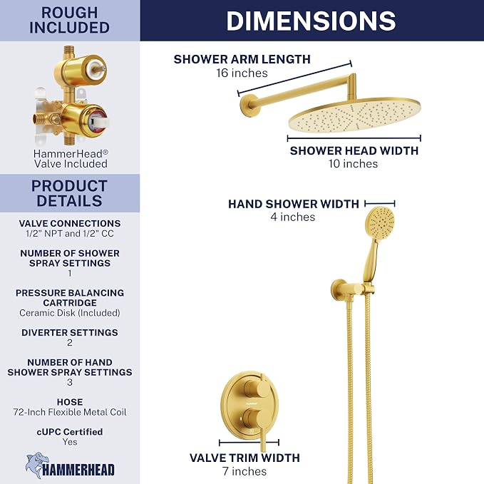 HammerHead Solid Metal Rain Shower System Set - Image 3
