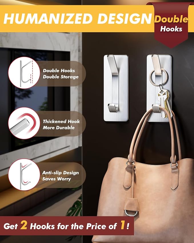 Auxmir Self Adhesive Hooks for Hanging 15lb, Stainless Steel Wall Hooks for - Image 5