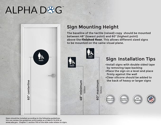 ALPHA DOG ADA SIGNS Bathroom Bundle: Men's Women's Restroom Signs, ADA - Image 5