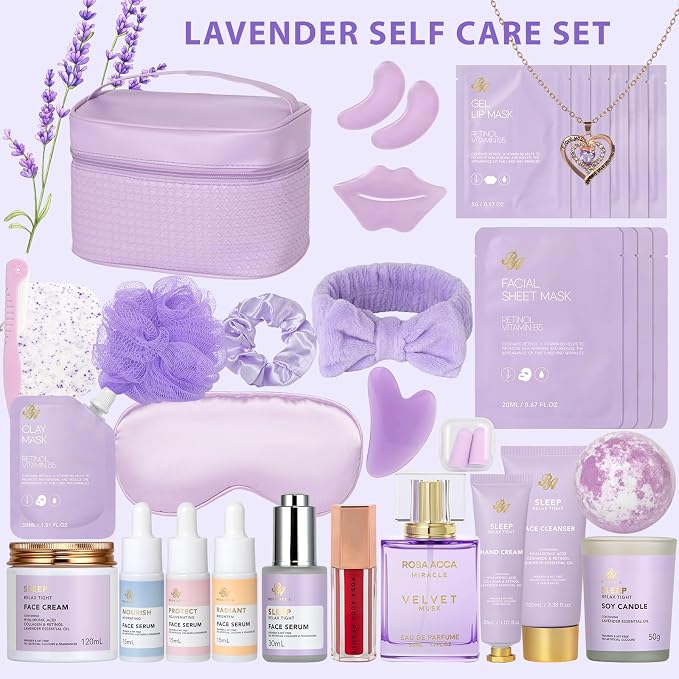 Christmas Gifts for Women, Lavender 33 Pcs Spa Bath & Body Gift Set, Face Sheet - Image 2
