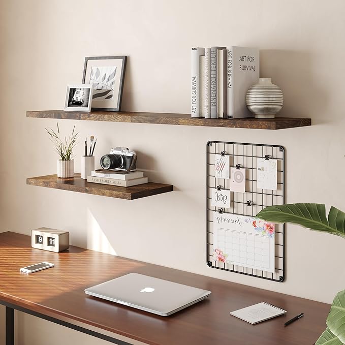 Wall Shelf Set of 3, Rustic Brown Floating Shelves 24 in W x 10 in D x 1 in H - Image 2