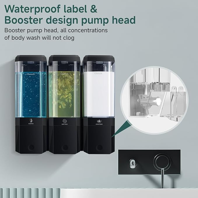 Shampoo and Conditioner Dispenser 3 Chamber No Drill Shampoo Dispenser - Image 3