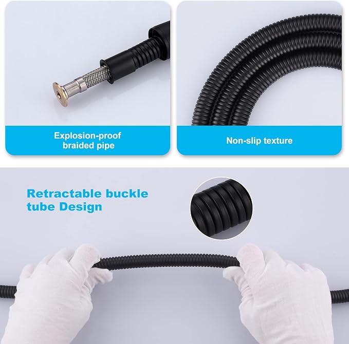 Aleasha Matte Black Finished Shower Hose, 63 Inches SUS 304 Stainless Steel - Image 3