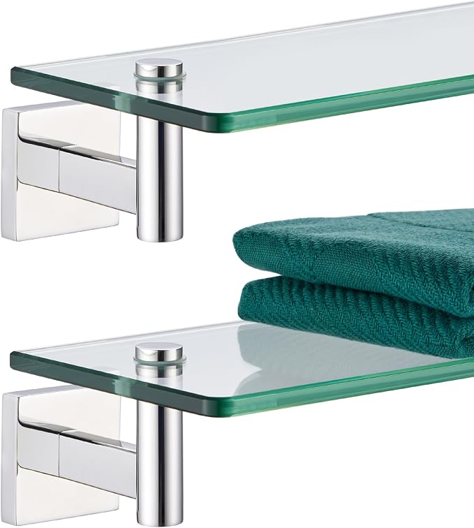 KOKOSIRI Bathroom Shelves Wall Mounted Floating Glass Shelf Polished Stainless by KOKOSIRI