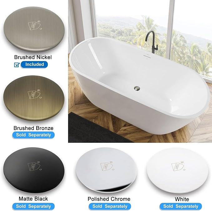 FerdY Bali 59" Acrylic Freestanding Bathtub, Gracefully Shaped Freestanding - Image 5