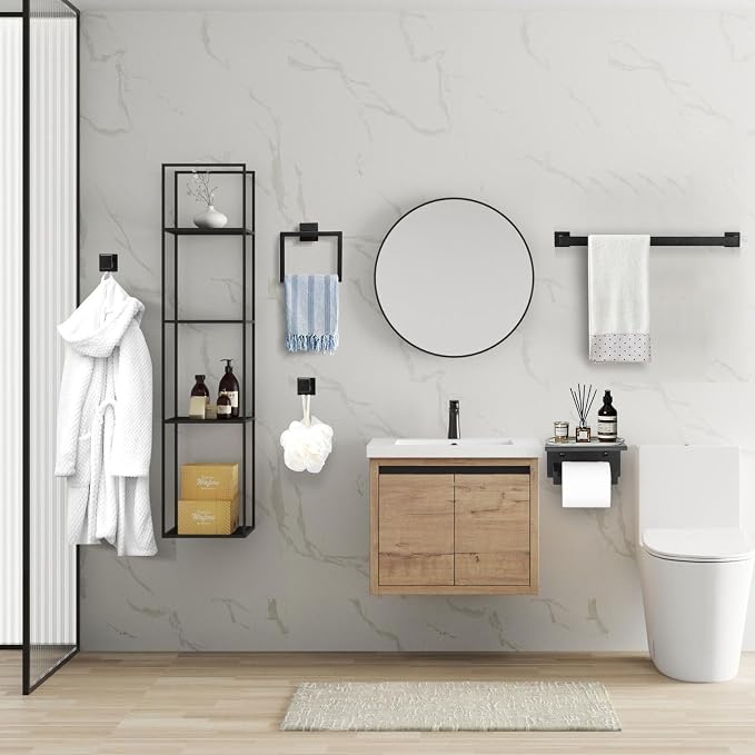5 Pieces Black Towel Bar Set Bathroom Hardware Accessories Set Upgraded Toilet - Image 7